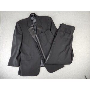 Vtg Men’s Tuxedo Suit 2 Piece‎ 42R Blazer Jacket Tux 36x30 + Pants Black Wool